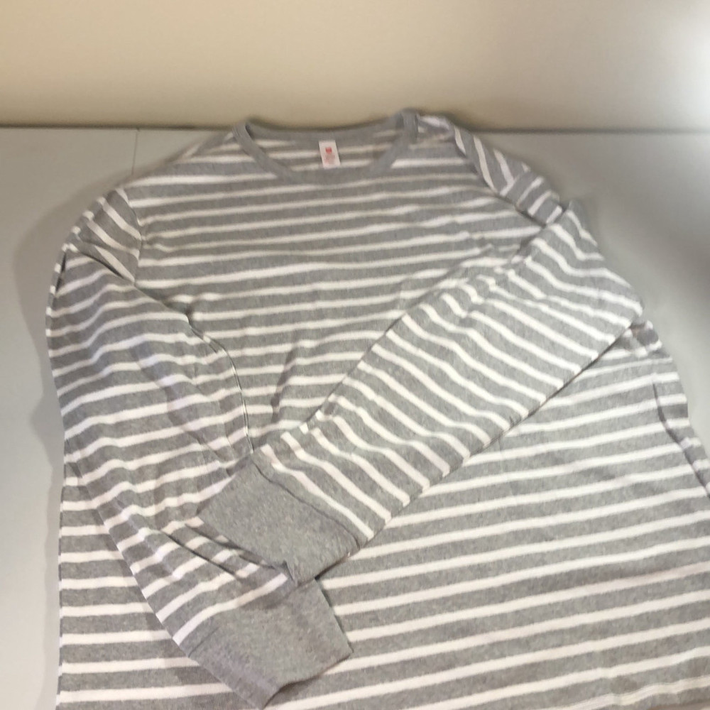 MENS 100% Cotton Pajama Set Gray and White Striped Size M New in open packaging - Picture 7 of 13